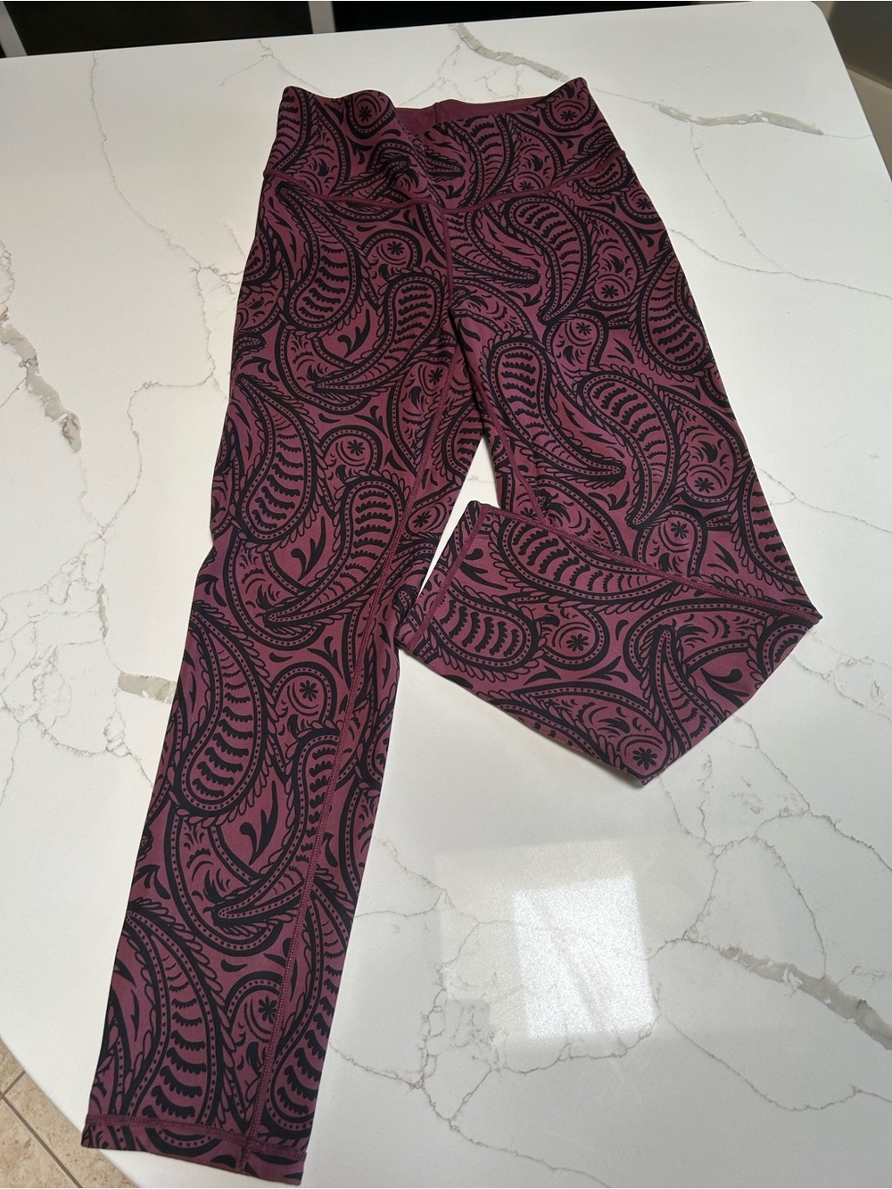 Women With Control Paisley Print Reversible Stretch Pants in Wine and Black - Picture 2 of 10